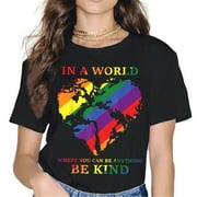 STRAVEL LGBTQ Gay & Lesbian Pride Month Women Tops Be Kind Rainbow Heart T-Shirt Graphics Shirt Casual Short Sleeve Crew Neck Shirts Gift Tee Black X-Large