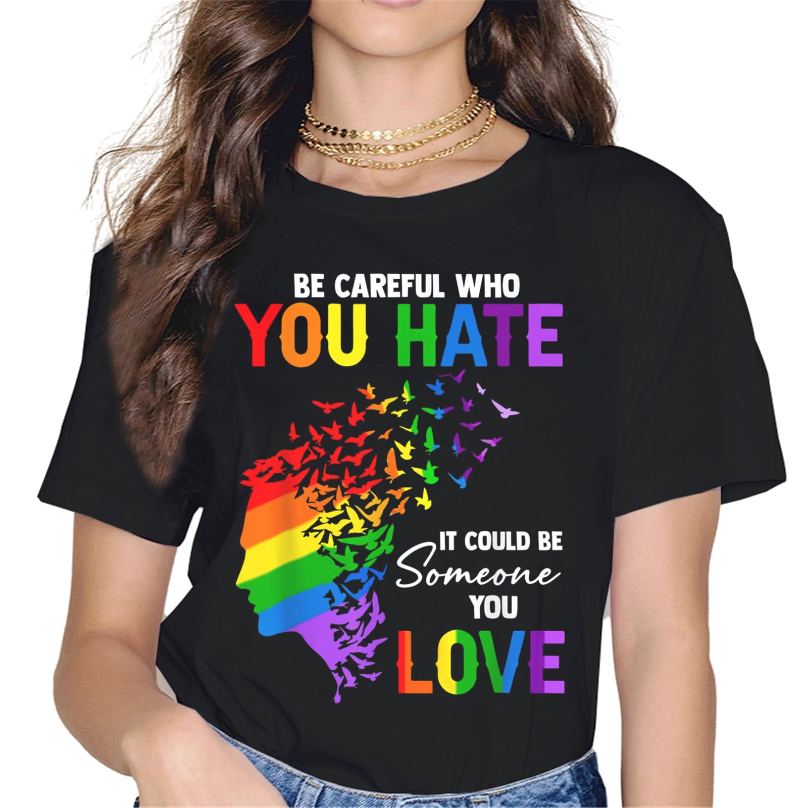 Be You Shirt Women's Rainbow LGBT Pride T-Shirt - Short Sleeve Graphic Tee For Gay Pride, Love Wins, Casual Wear (Plus Size Available) - View #5