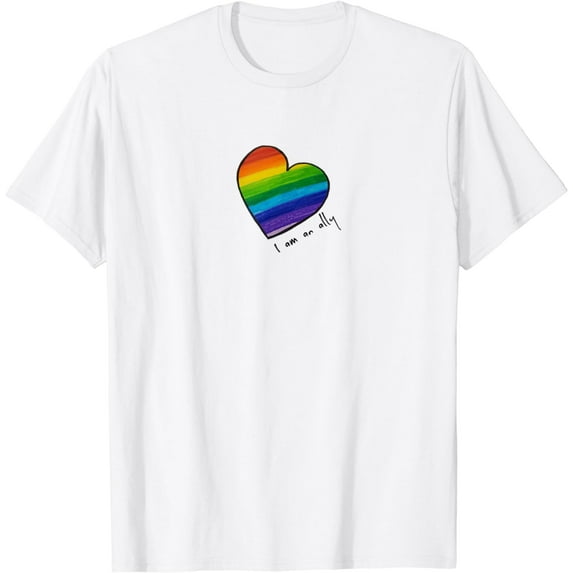 LGBTQ I am an Ally - Gay, Lesbian, Bi Pride Rainbow Heart T-Shirt
