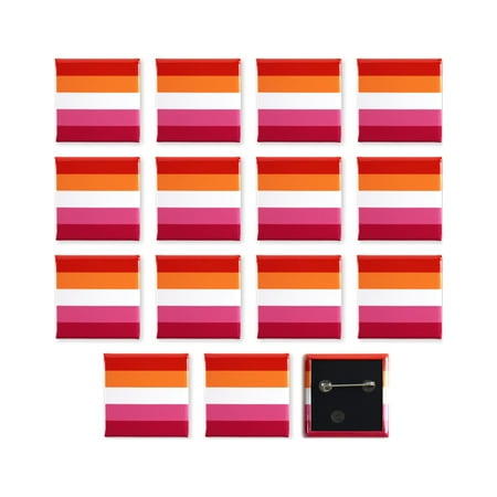 LGBTQ+ Lesbian Pride Flag Pinback Buttons - 1.5 Inch Square - 15 Pack