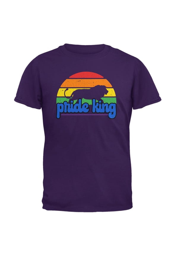 LGBTQ Lion Retro Sun Pride Mens T Shirt Purple SM