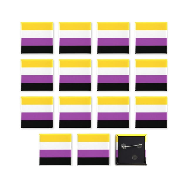 LGBTQ+ Non-Binary Pride Flag Pinback Buttons - 1.5 Inch Square - 15 ...