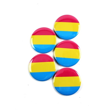 LGBTQ+ Pansexual Pride Flag Pinback Buttons - 2.25 Inch Round - 5 Pack
