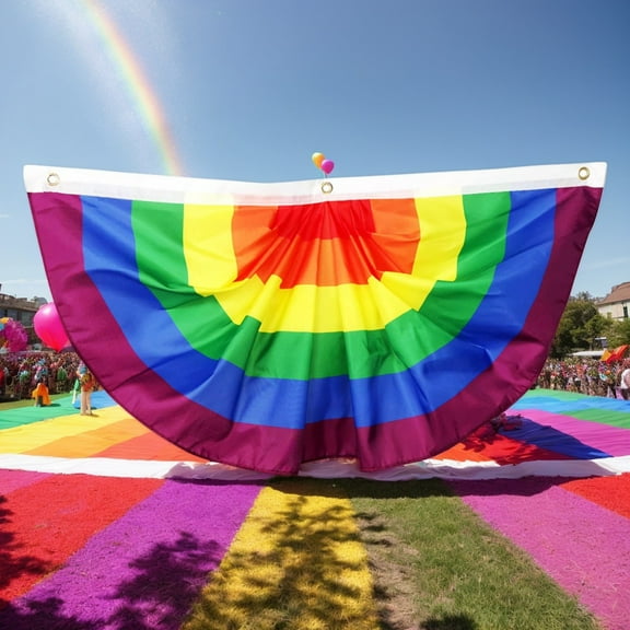 LGBTQ+ Pride Bunting Flag,70 x 35" Rainbow Pride Pleated Fan Flag,Hanging Backdrop for Outdoor House Garden Fence Support Indoor Balcony,Parades,Queers Party Decorations Supplies,Pride Month Decor