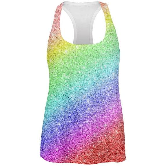 LGBTQ Pride Faux Rainbow Glitter All Over Womens Work Out Tank Top Multi X-LG