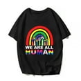 thumbnail image 1 of LGBTQ Pride Flag Rainbow Hand T-Shirt Women Men Tops We Are All Human Gay & Lesbian Graphics Funny Casual Shirts Gift Tee Black Small, 1 of 3