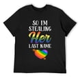 thumbnail image 1 of LGBTQ Pride Matching Couple Rainbow Bi Engagement Wedding T-Shirt Black, 1 of 5