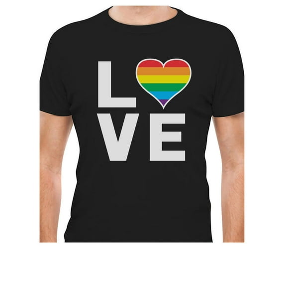 LGBTQ Pride Men's T-Shirt - Rainbow Heart Love Design - Gay Rights Support - Pride Parade Wear - LGBTQ Gifts - Gay Purride Equality Apparel - Love is Love Rainbow Heart O Shirt
