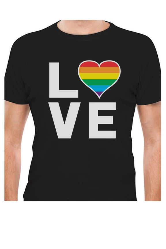 LGBTQ Pride Men's T-Shirt - Rainbow Heart Love Design - Gay Rights Support - Pride Parade Wear - LGBTQ Gifts - Gay Purride Equality Apparel - Love is Love Rainbow Heart O Shirt