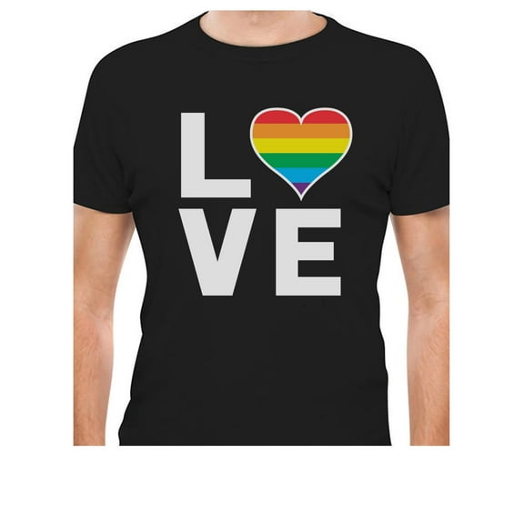 LGBTQ Pride Men's T-Shirt - Rainbow Heart Love Design - Gay Rights Support - Pride Parade Wear - LGBTQ Gifts - Gay Purride Equality Apparel - Love is Love Rainbow Heart O Shirt