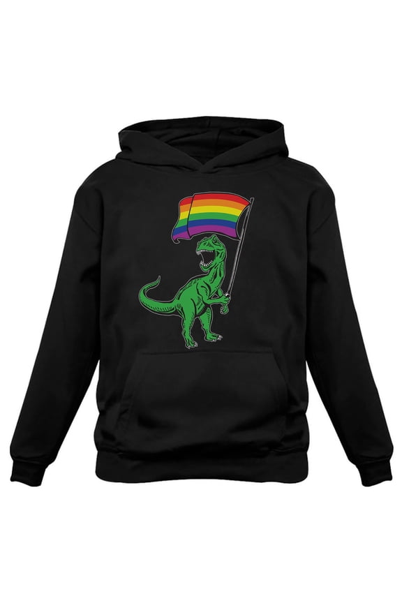 LGBTQ Pride Month: T-Rex Print Rainbow Hoodie -Love is Love Rainbow Sweatshirt - Comfortable & Durable Gay Pride Sweatshirt for Men - Medium Black