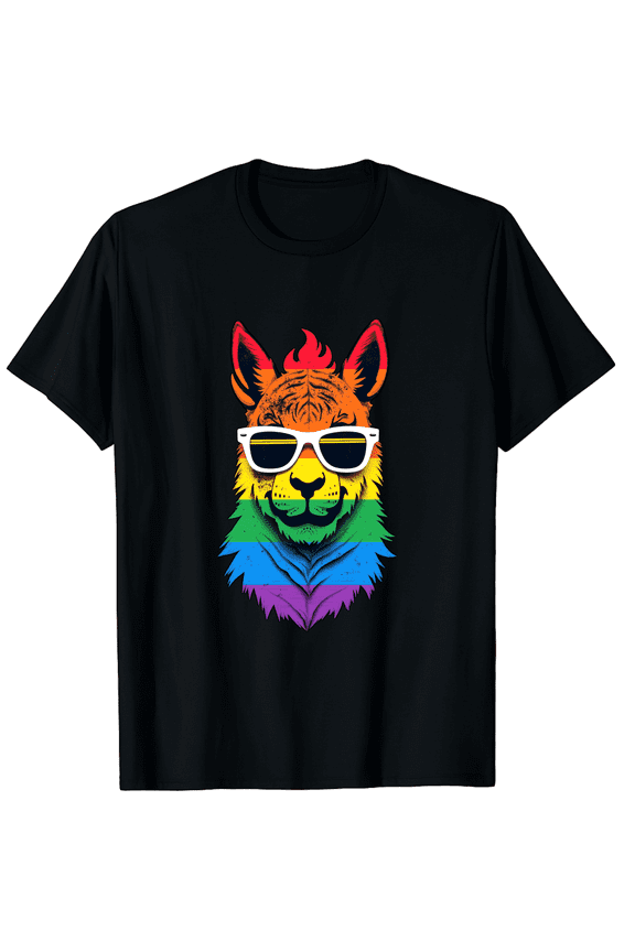 LGBTQ Pride Rainbow Tiger Sunglasses Unisex Adult Black Cotton Tee