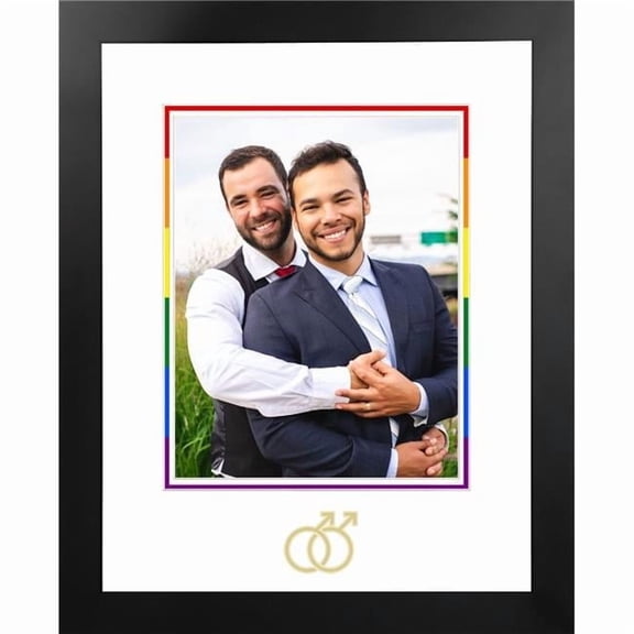 LGBTQ Pride Wedding Portrait Frame - Gold Interlocking Man - 8 x 10 in. - Rainbow Mat