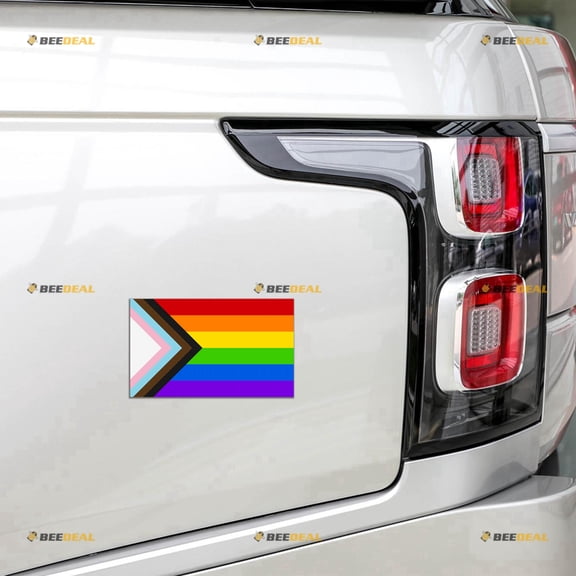 LGBTQ Progress Gay Pride Rainbow Flag Car Magnet Sticker Magnetic Decal - 4 Pack Reflective 3" 4" 5" 6" - for Truck Door Fridge Reusable Waterproof