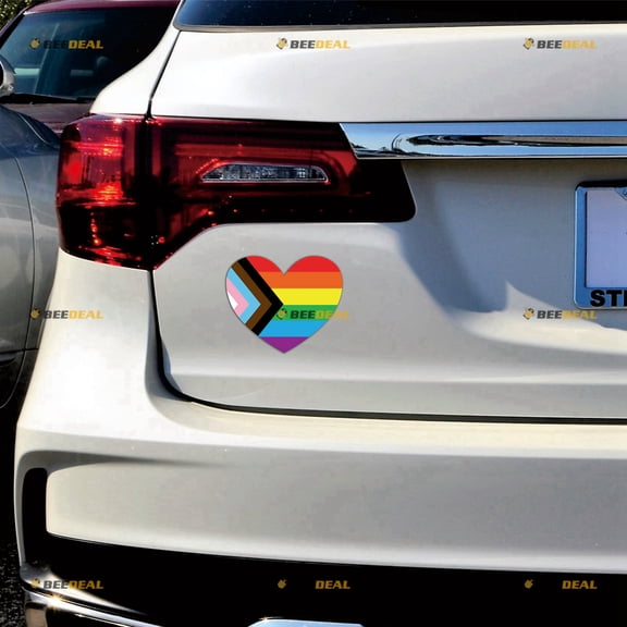 LGBTQ Progress Gay Pride Rainbow Flag Heart Car Magnet Sticker Magnetic Decal - 2 Pack Reflective 4" 5" - for Truck Door Fridge Reusable Waterproof