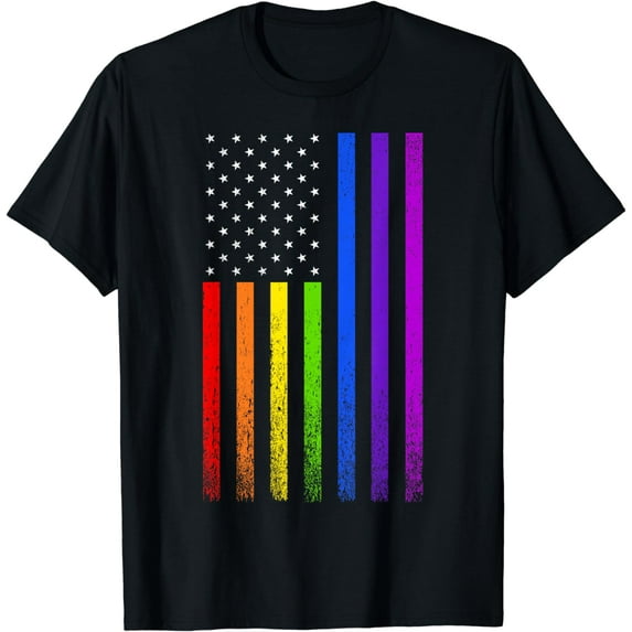 LGBTQ Queer Gay Pride Vintage Rainbow American Flag T-Shirt