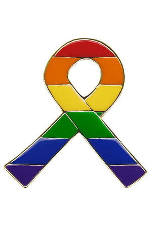 LGBTQ RIBBON - Original Artwork, Metal Enamel Lapel Pin - 1.2" x 1.25"