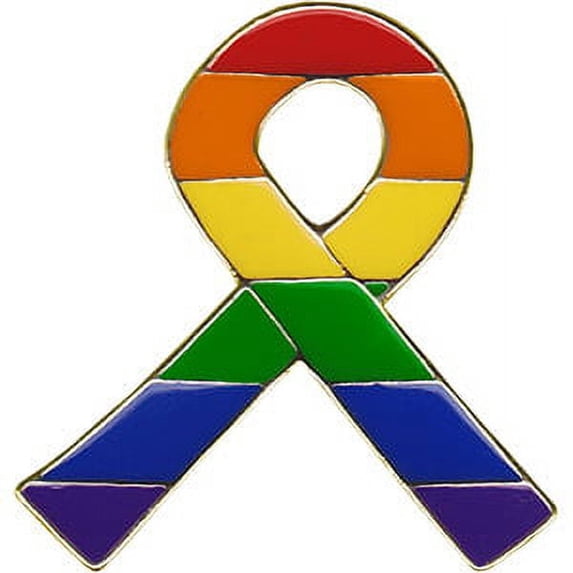 LGBTQ RIBBON - Original Artwork, Metal Enamel Lapel Pin - 1.2" x 1.25"