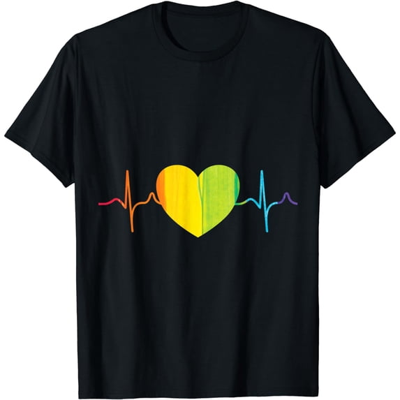 LGBTQ Rainbow Flag Heartbeat Gay Ally Pride T-Shirt