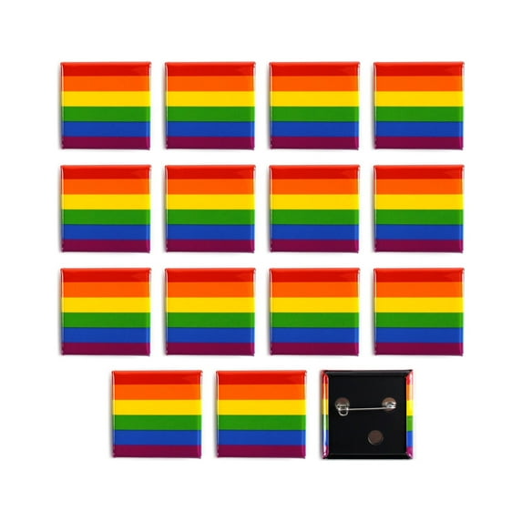 LGBTQ+ Rainbow Pride Flag Pinback Buttons - 1.5 Inch Square - 15 Pack
