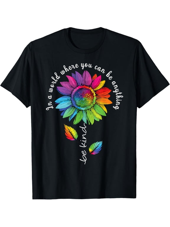 LGBTQ Rainbow Sunflower Be Kind Gay Love Pride Flower T-Shirt Tee