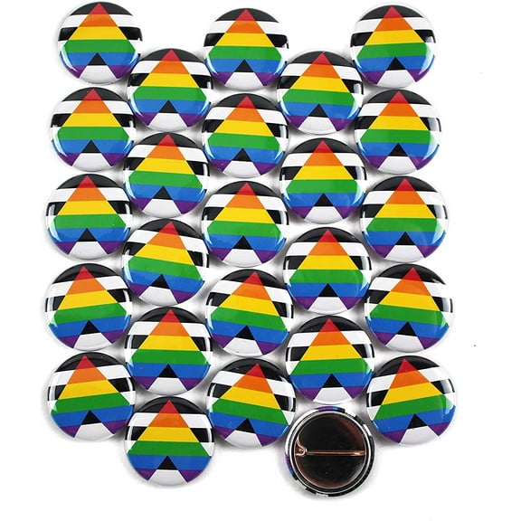 LGBTQ+ Straight Ally Pride Flag Pinback Buttons - 1 Inch - 25 Pack