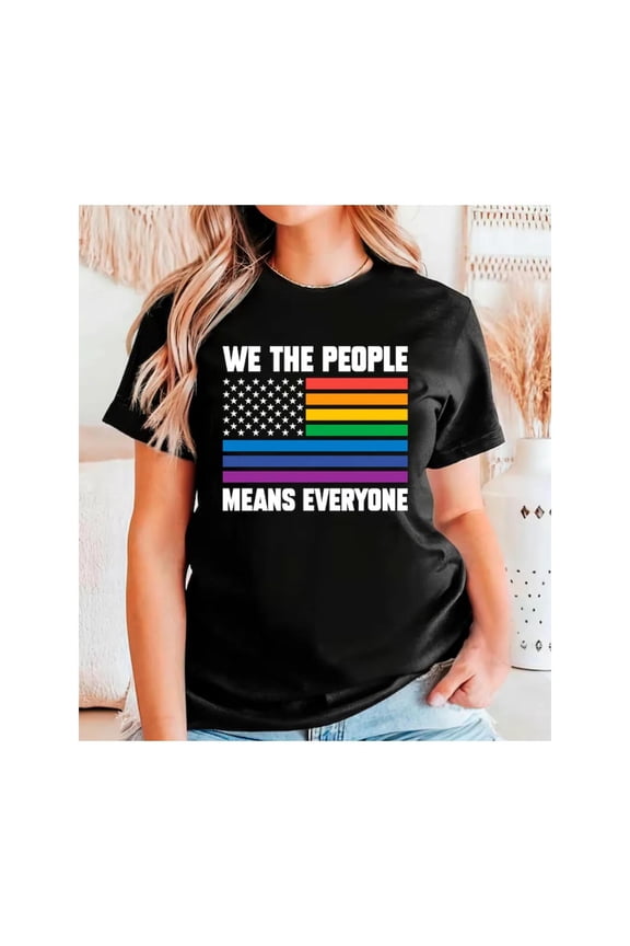LGBTQ+ Support “We The People”Graphic Tees Equal Rights Pride Social Justice Print Shirts Pattern Tops for Daily Outfits,S-5XL