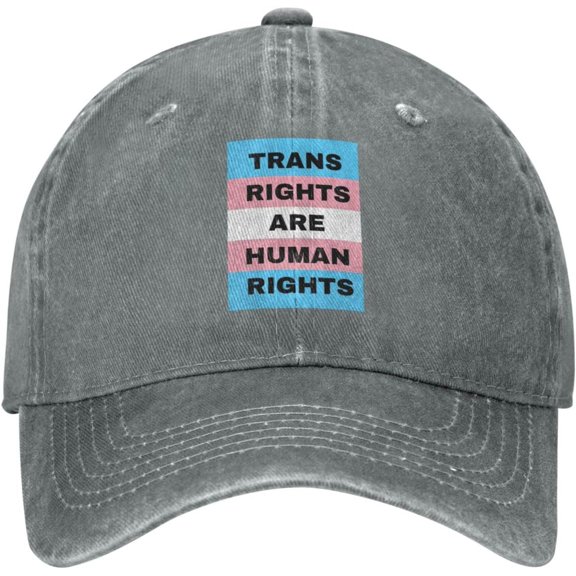 LGBTQ Transgender Trans Rights Human Flag Washed Denim Baseball Cap Adjustable Sun Hat Vintage Cotton Dad Hat Trucker Hat