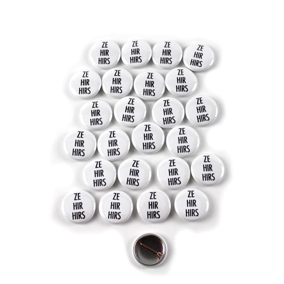 LGBTQ+ Ze/Hir/Hirs Are My Preferred Pronouns Pinback Button - 1 Inch Round - 25 Pack
