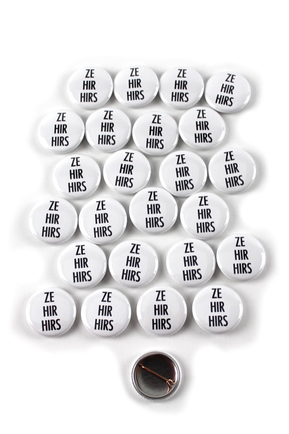 LGBTQ+ Ze/Hir/Hirs Are My Preferred Pronouns Pinback Button - 1 Inch Round - 25 Pack