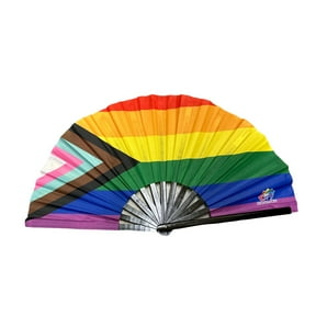 LGBTQIA+ Progress Pride Large Bamboo Clacking Dance Fan