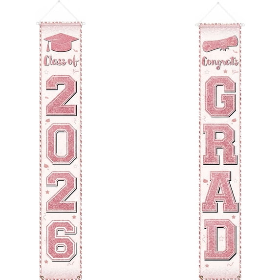 LGCASL 2026 Graduation Stamped Porch Doorway Banner Graduation Decorations Class of 2026 Porch Sign Congrats Grad Rose Gold Graduation Banners Door Hanging for High School College