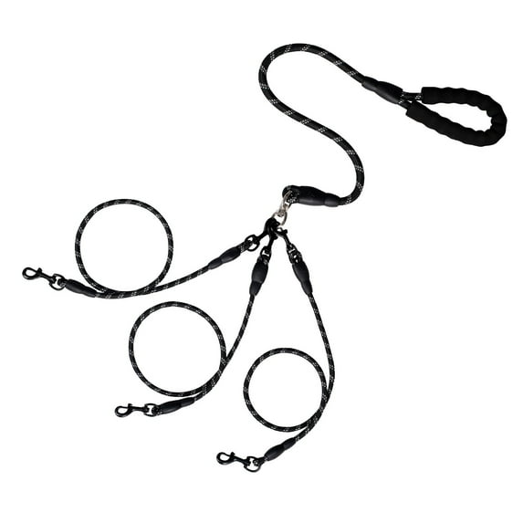 LGCASL 3 Dog Leash No Tangle, Heavy Duty Multiple Dog Lead Shock Absorbing Bungee, Triple Bungee Leash, Reflective Dog Leash Free Multi Pet Walking Rope with Detachable, Black