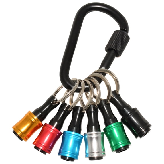 LGCASL 6Pc Hexagonal Tool Holder Impact Drill Bit Hanger 6 Set of 1/4 Inch Hex Shank Impact Drill Bit Holder Key Chain Alloy Drill Bit Holder with Black Carabiner for Functional Tool & Home