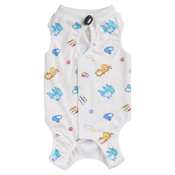 LGCASL Anti-Licking Suit for Cats After Spaying/Neutering, Recovery Suit Post Operative for Abdominal 3 Cute Patterns ( Elephant Dinosaur Baby ) (B, S)