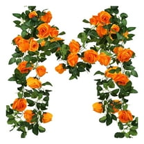 LGCASL Artificial Vine Flowers Plants Artificial Flower Flowers Vine Garlands Hanging for Wedding Garden Wall Decoration Flowers Wedding Garden Decor, 1 Bunch of Rattan Rose Orange