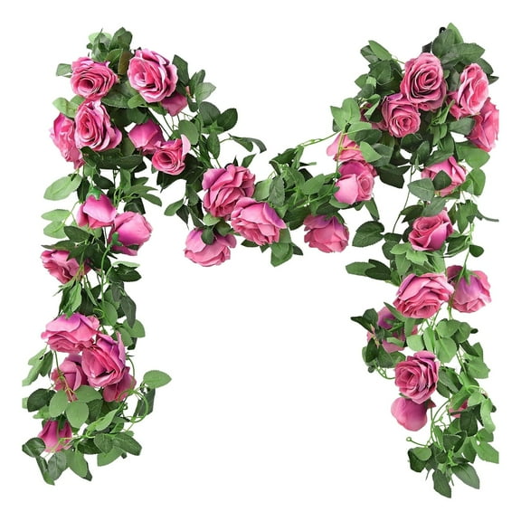 LGCASL Artificial Vine Flowers Plants Artificial Flower Flowers Vine Garlands Hanging for Wedding Garden Wall Decoration Flowers Wedding Garden Decor, 1 Bunch of Rattan Rose Pink