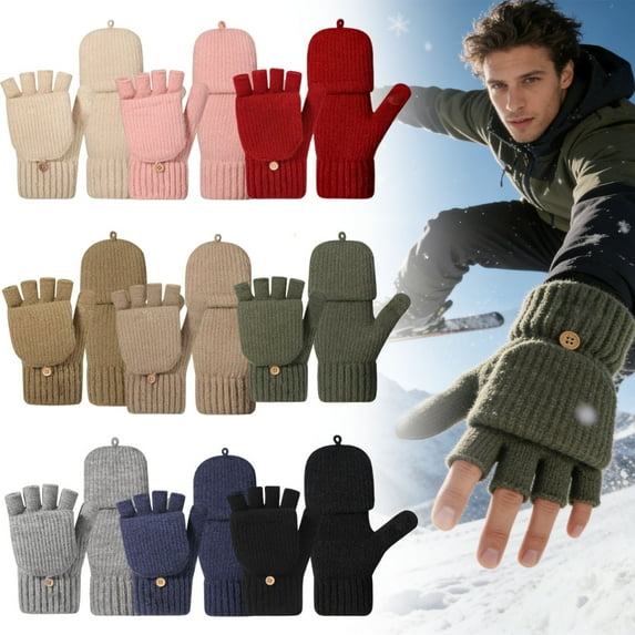 LGCASL Fleece-Lined Knitted Warm Touchscreen Cycling Gloves, One Size Fits All, Light Gray. Winter Thermal Fingerless Gloves Mittens Knitted Mittens Warm Gloves for Women and Men