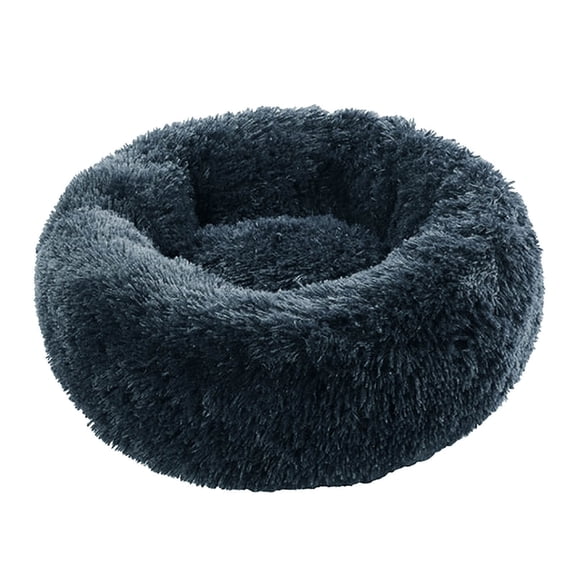 LGCASL Round Pet Bed, Plush, Dark Gray, 80 cm, Calming Donut Dog Bed Anti Anxiety Bed with Non Bottom & Raised Rim Round Cuddler Bed for Medium Dogs, Black