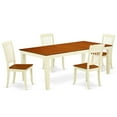 thumbnail image 1 of East West Furniture  LGDA5-BMK-W 5PC Rectangular 66/84 inch Table with 18 In Leaf and 4 vertical slatted Chairs, 1 of 3