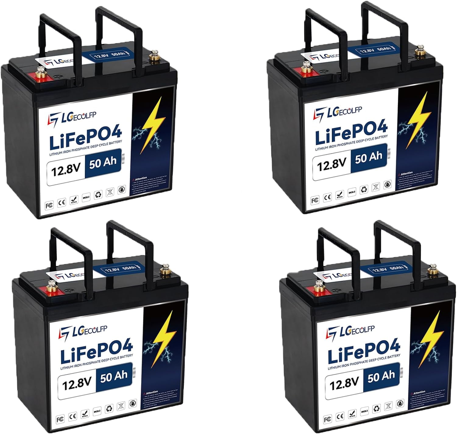 LGECOLFP 12 Volt 4 Pack 12v 50ah Lithium Lifepo4 Battery for rv Solar Home Storage trolling Motor