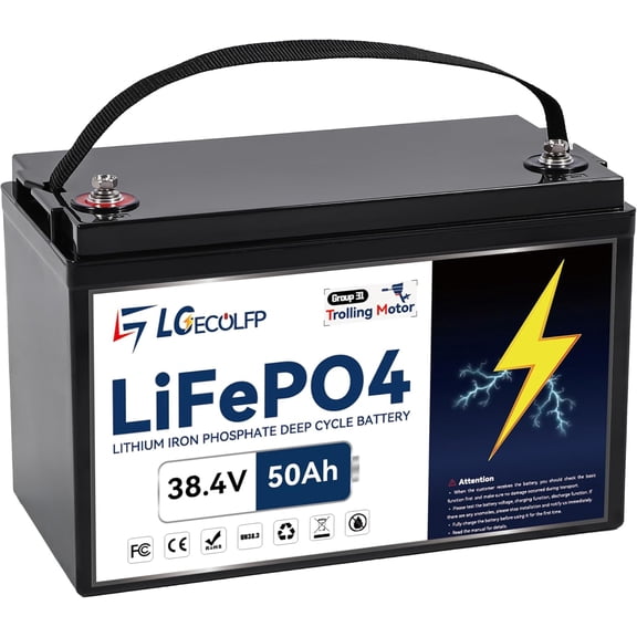 LGECOLFP 36V 50Ah Trolling Motors Lithium LiFePO4 Battery, Built-in 50A BMS,Deep Cycle Group31 Battery, Perfect for Trolling Motor,RV, Boat, Marine, Solar