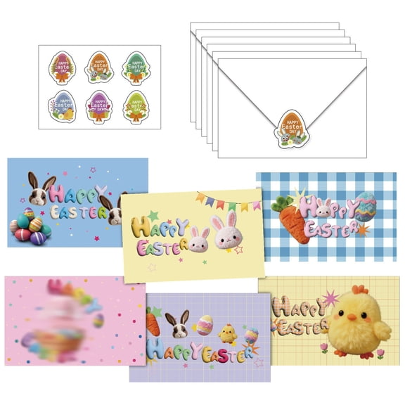 LGHDIWN 12 Pack Easter Greeting Cards Set with Envelopes & Stickers - Happy Easter Bunny Egg Blank Cards for Classroom Exchange, Spring Holiday Party Favors