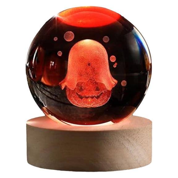 LGHDIWN 3D Ghost Crystal Ball Night Light Halloween Decorations Indoor, Halloween Ghost Figurine Home Decorations for Bedroom, Living Room, Hallways, Shelves, Entryways