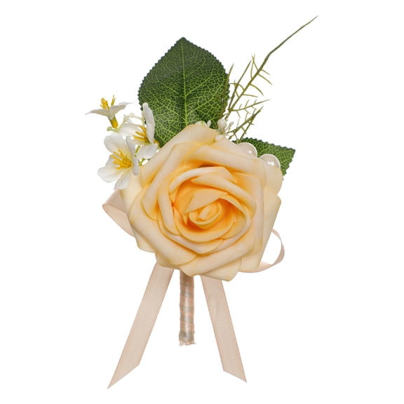 LGHDIWN Artificial Rose Chest Corsage Ornament - Elegant Flower Boutonniere with Bow for Festive Celebrations, Wedding Party Attire, Prom & Formal Events, Delicate Silk Floral Accessory