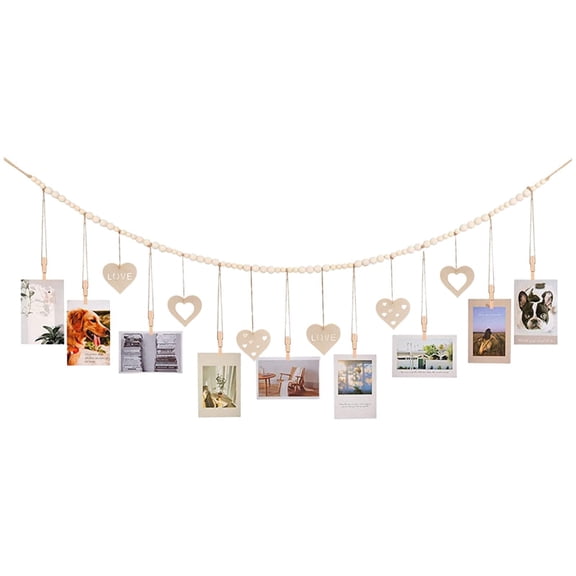 LGHDIWN Hanging Photo Display String with Wooden Clips & Stickers - Decorative Wall Hanging for Polaroids, Pictures, and Art in Home, Dorm, or Cafe Decor