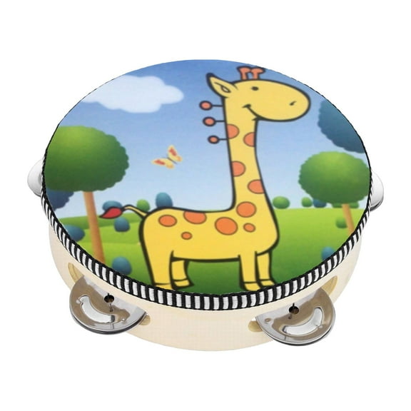 LGHDIWN Kids Red Wooden Handheld Tambourine - Single Row Metal Jingles - Musical Educational Tambourine - Gift Rhythm Percussion Instrument for Church Party, 3.9inchs