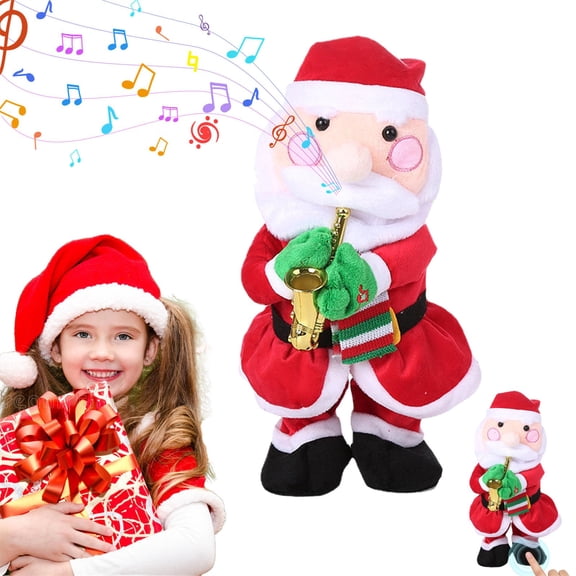 LGHDIWN Musical Santa Plush Doll Playing Saxophone Singing Dancing Santa Figurine Cute Stuffed Ornament Indoor Xmas Home Tabletop Decoration Christmas Decor