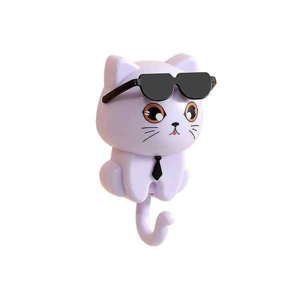 LGHDIWN Wall Mounted Funny Cat Shaped Key Holder with Movable Sunglasses - Adhesive No Drill Hook for Keys, Hats, Coats and Towels, Fun Entryway & Kitchen Decor