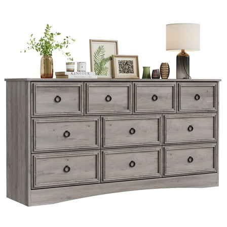 LGHM 10 Drawer Dresser for Bedroom, Dresser TV Stand, Chest of Drawers for Storage and Organization, Gray